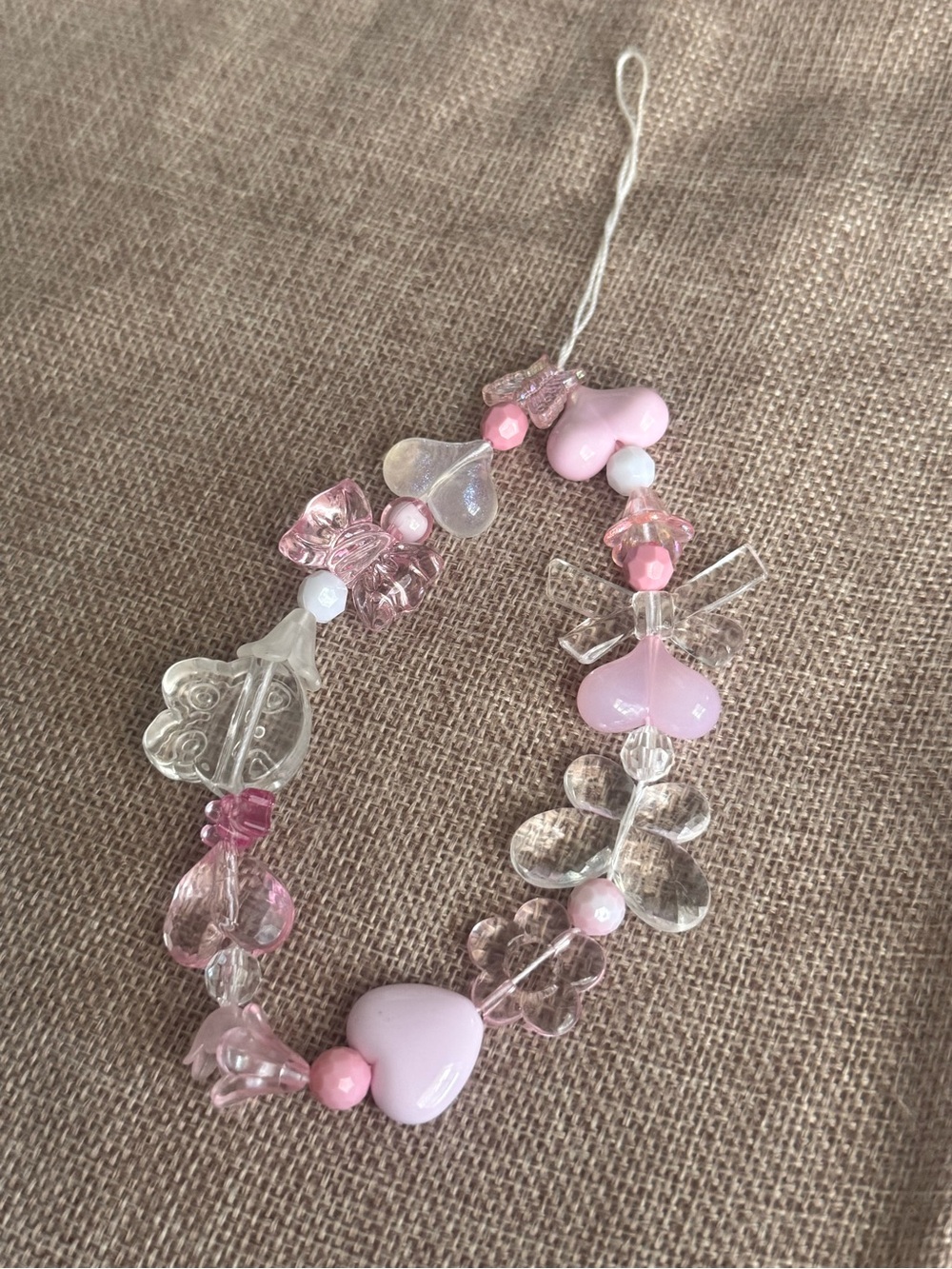 HANDMADE Pink Heart & Butterfly Beaded Charm Phone wristlet